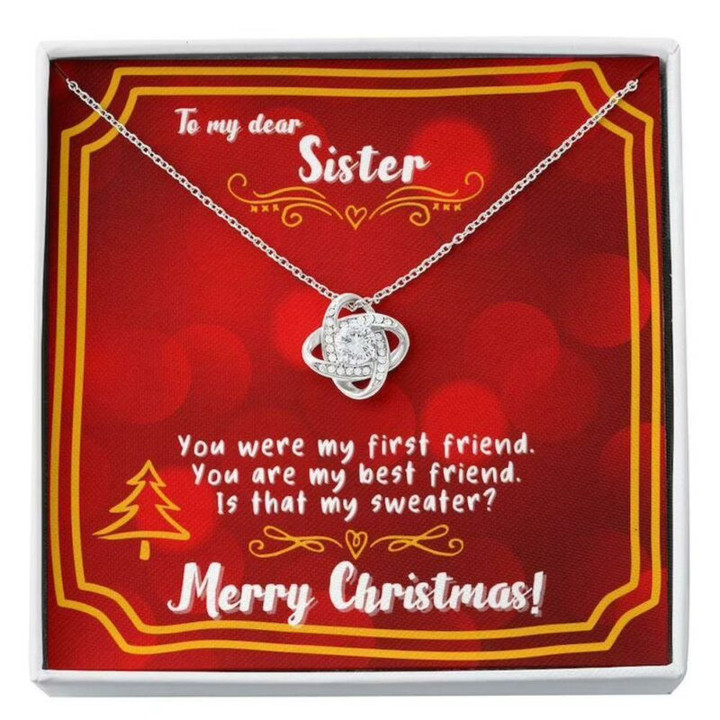 Sister Necklace Gift, To My Sister Necklace Gift  My First Best Friend Merry Christmas Card Necklace