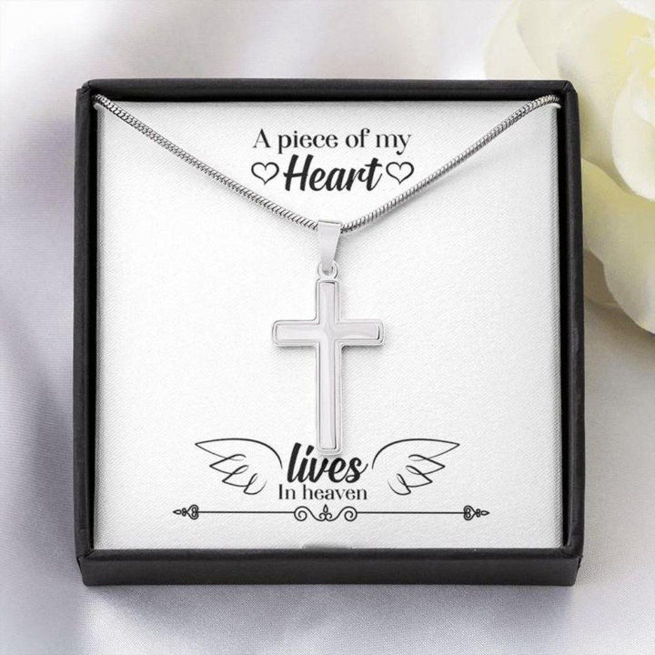 Girlfriend Necklace Gift, Piece Of My Heart Lives In Heaver � Forever Faithful Cross Necklace � Gift Necklace Message Card