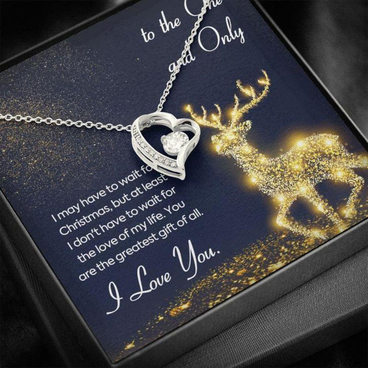 Girlfriend Necklace Gift, Gift Necklace Message Card To My Love � Reindeer � Christmas � Polished Heart Necklace