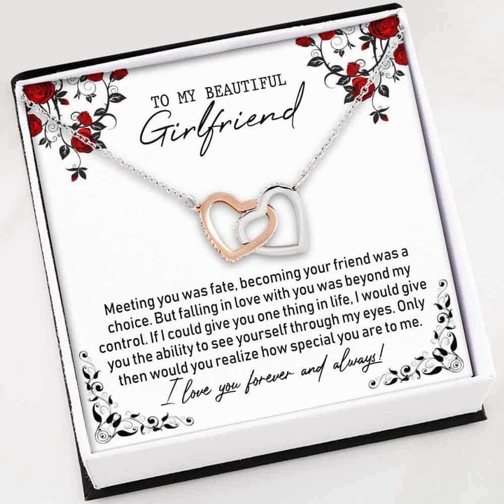 Girlfriend Necklace Gift, To My Beautiful Girlfriend Necklace Gift � Interlocking Hearts Necklace With Gift Box