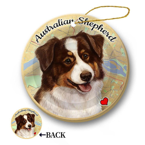Map dog Ornament-Australian Shepherd Red Tri Porcelain Hanging Ornament