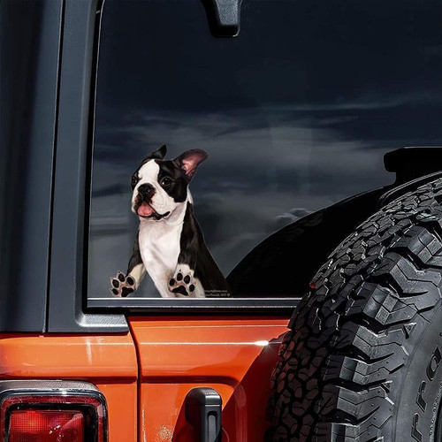 Boston Terrier-On The Move Window Car Sticker