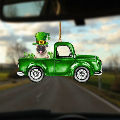 FAWN Pug-Green Car Two Sided Ornament
