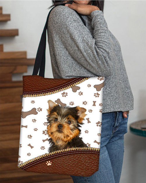 Yorkshire Terrier-Zipper Texture-Cloth Tote Bag