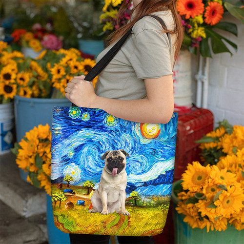 Pug-Oil Painting-Cloth Tote Bag