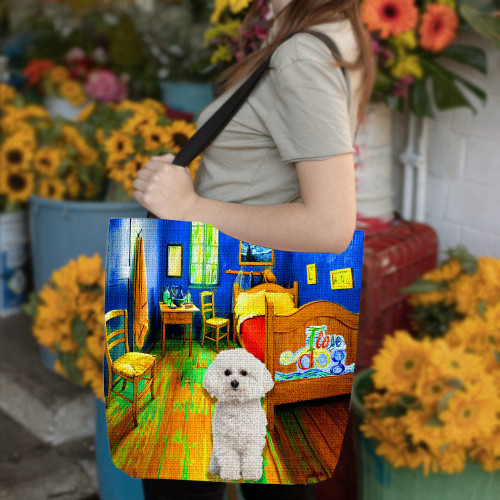 Bichon Frise in the bedroom-Cloth Tote Bag