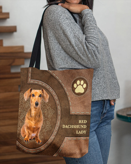 Red Dachshund-Lady&Dog Cloth Tote Bag