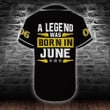 Larvasy Personalized Custom Name Legend Who Was Born In June Yellow Baseball Tee Jersey Shirt