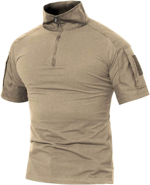 Men's Tactical Military Shirts 1/4 Zip Short Sleeve Slim Fit Camo Shirt