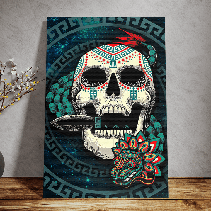 Quetzalcoatl Skull Maya Aztec Calendar 3D All Over Printed Canvas -