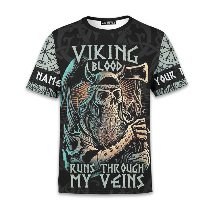 Nordic Mythology Warrior Viking Blood Runs Through My Veins Personalized All Over Print T-Shirt