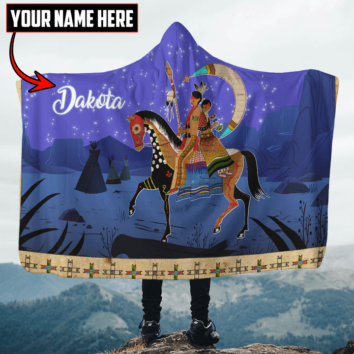 Native American Couple With American Indian Horse Customized 3D All Over Printed Hooded Blanket -
