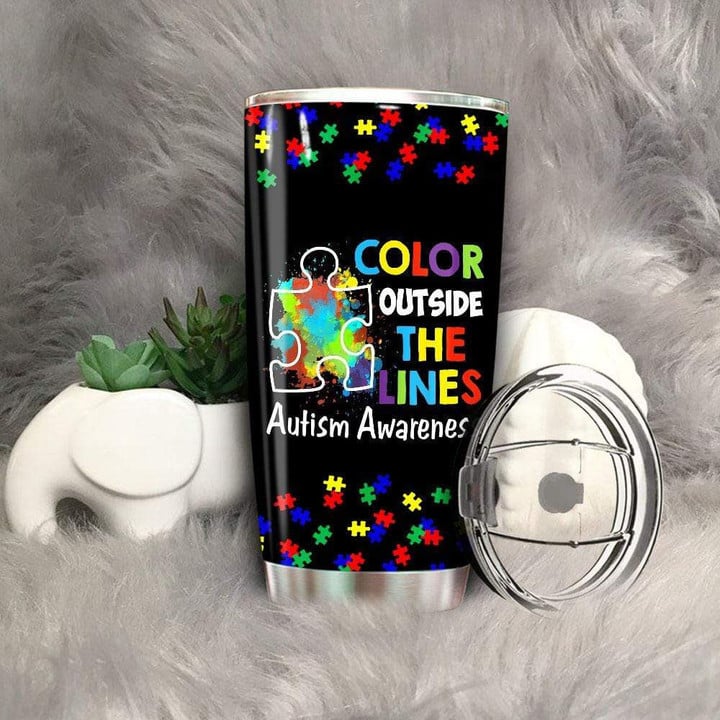 Autism Awareness Tumbler Cup Color Outside The Lines Tumbler