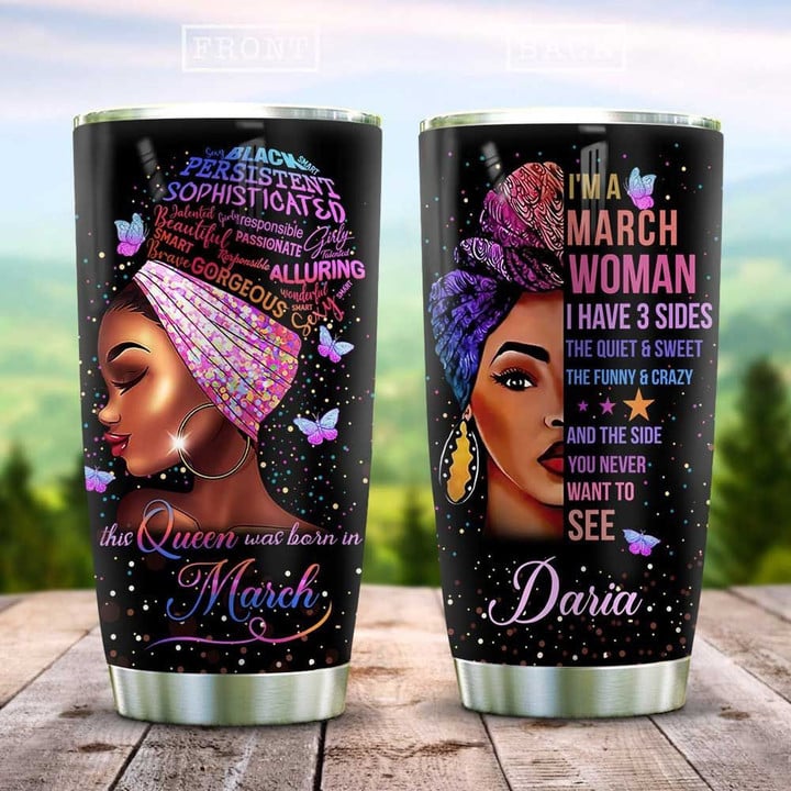 Larvasy Black March Woman Personalized Stainless Steel Tumbler