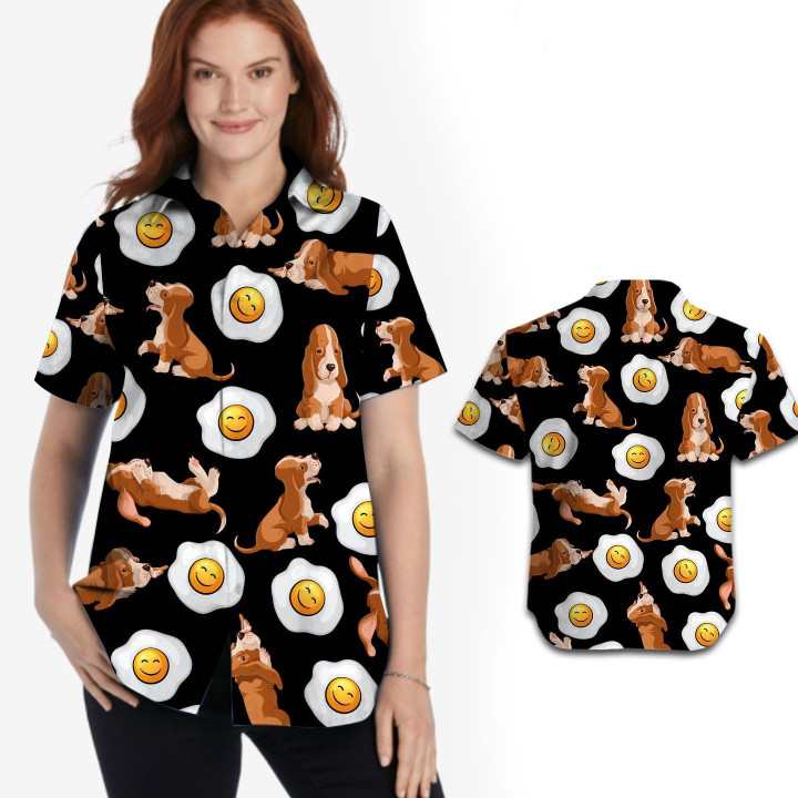 Baset Hound Cute Eggs Tropical Women Hawaiian Shirt For Dog Lovers In Summer