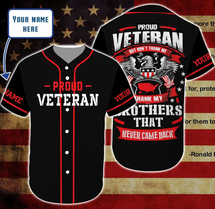 Larvasy Personalized Custom Name Proud Veteran Baseball Tee Jersey Shirt