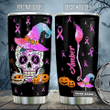 Personalized Halloween Skull Breast Cancer Stainless Steel Tumbler