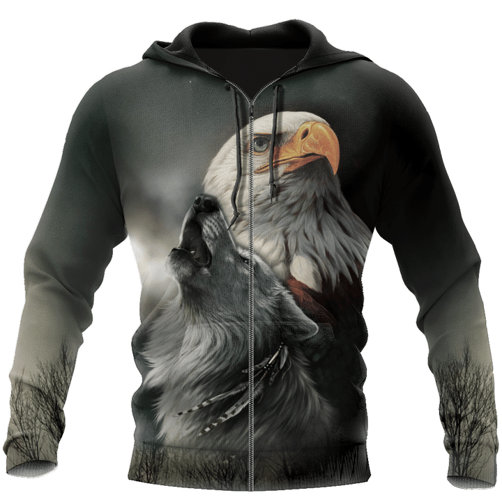 Eagle And Wolf Native American 3D Hoodie Shirt For Men And Women LAM - Amaze Style™