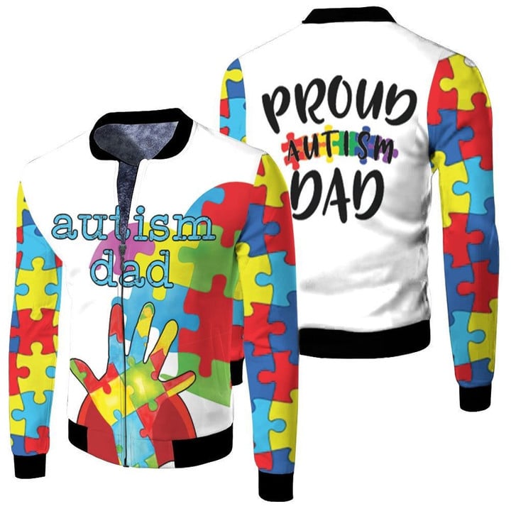 Autism Dad Superhero Shirt Autism Support Fleece Bomber Jacket