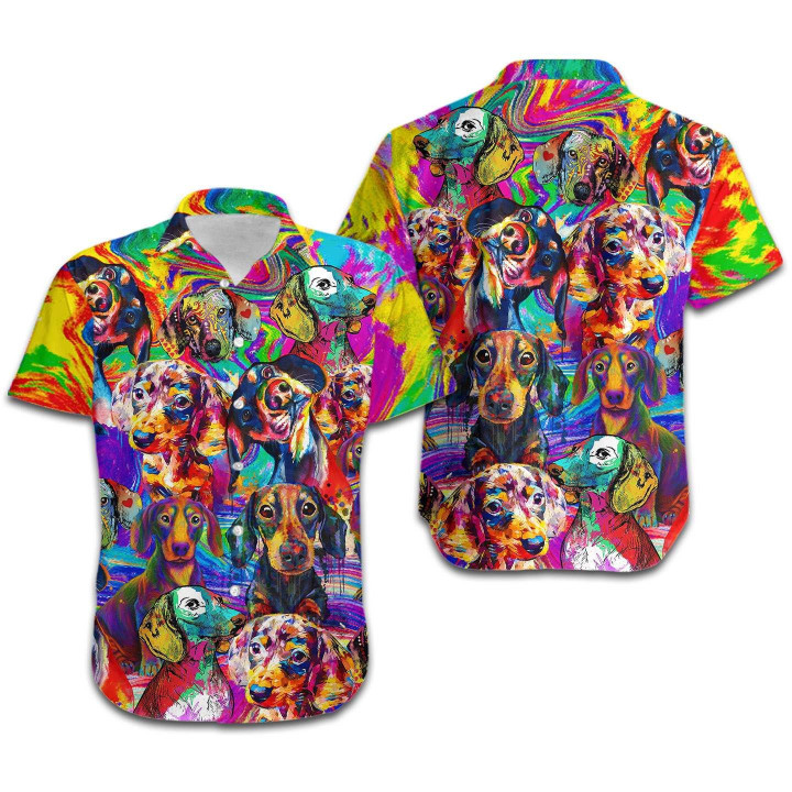 Dachshund Colorful Oil Painting Women Hawaiian Shirt - Gift For Dachshund Dog Lovers