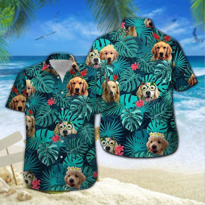 Golden Retriever And Santa Surfing Men Hawaiian Shirt For Omeone Who Loves Golden Retriever On Christmas Time - Gift For Golden Retriever Dog Lovers