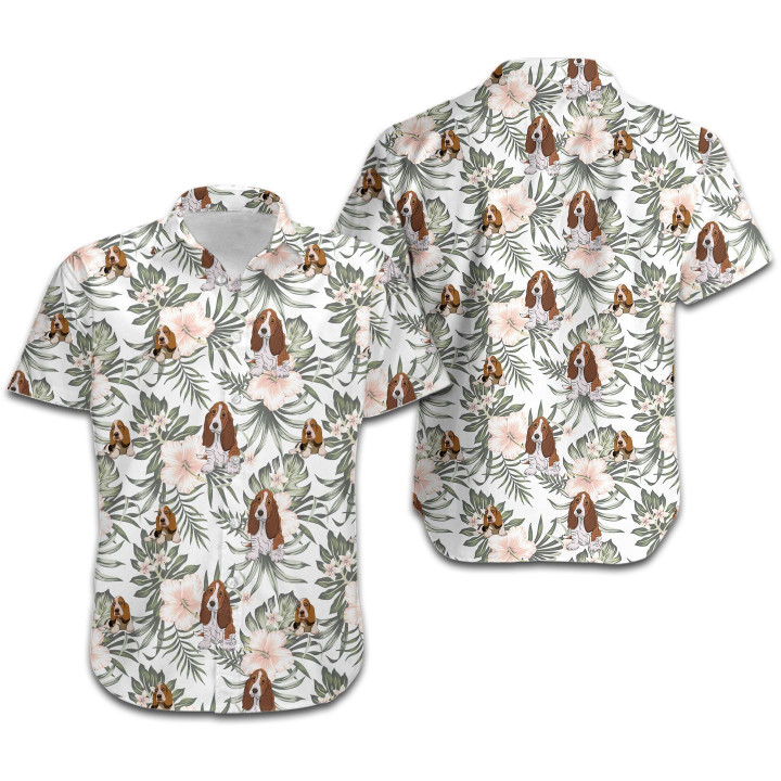 Basset Hound Tropical Leaves Hibiscus Women Hawaiian Shirt For Dog Lovers - Gift For Basset Hound Dog Lovers