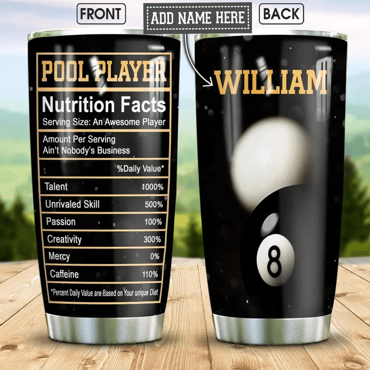 Larvasy Billiard Pool Player Facts Personalized Stainless Steel Tumbler