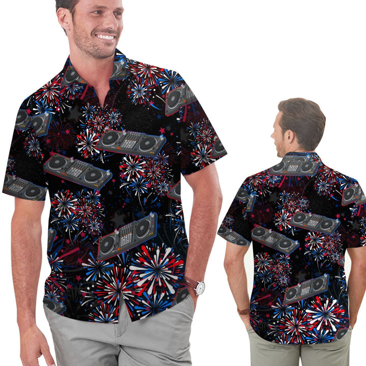DJ Mixer American Independence Day 4th Of July Fireworks Men Hawaiian Shirt