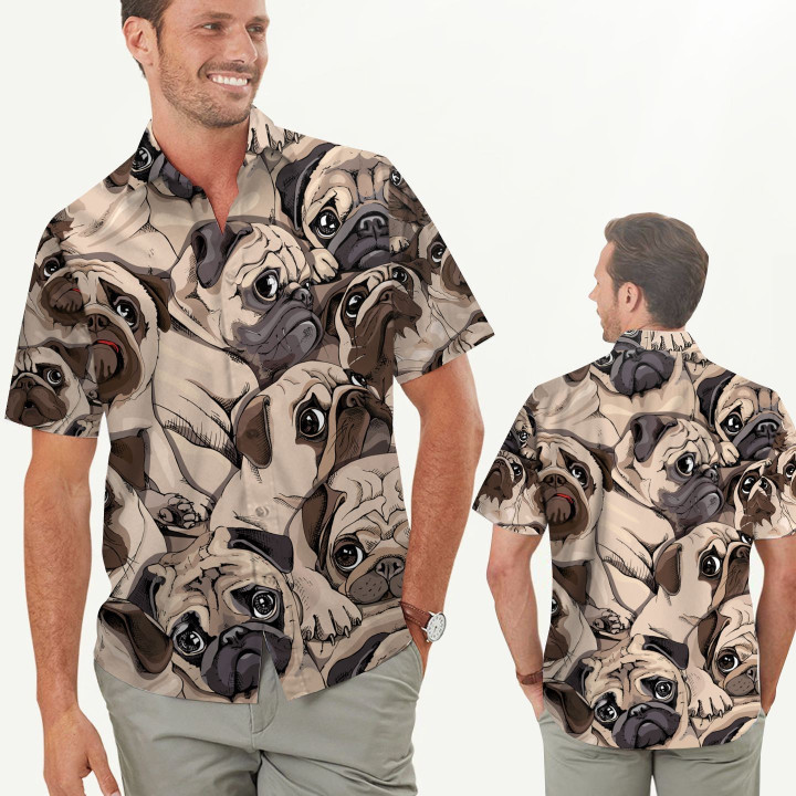 Cute Pugs Portraits Men Hawaiian Shirt For Dogs Lovers - Gift For Pug Dog Lovers