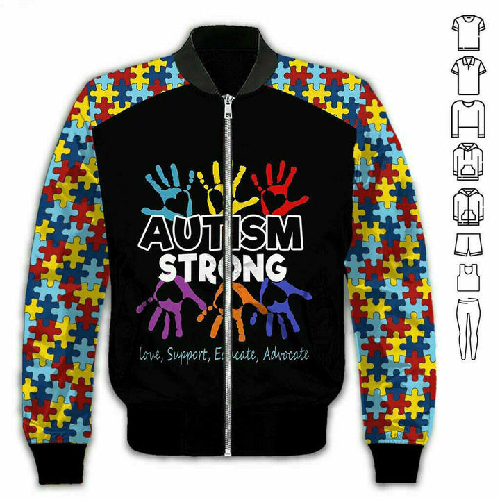 Autism Awareness Bomber Jacket Autism Strong Puzzle Jacket Gift For Dad Mom