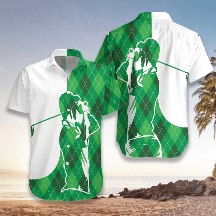 Plaid Golfer'S Silhouette Hawaiian Shirt