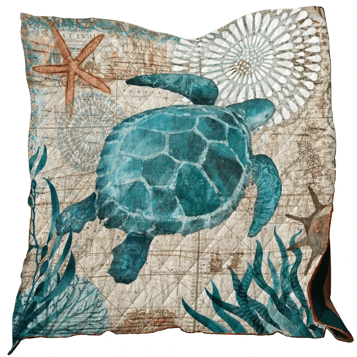 Watercolor Sea Turtle Quilt - Gift For Turtle Lovers