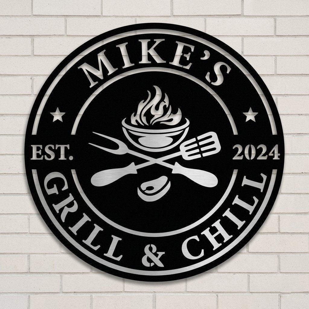 Bbq Grill Sign Personalized Kitchen Decor Backyard Cookout Family Gath ...