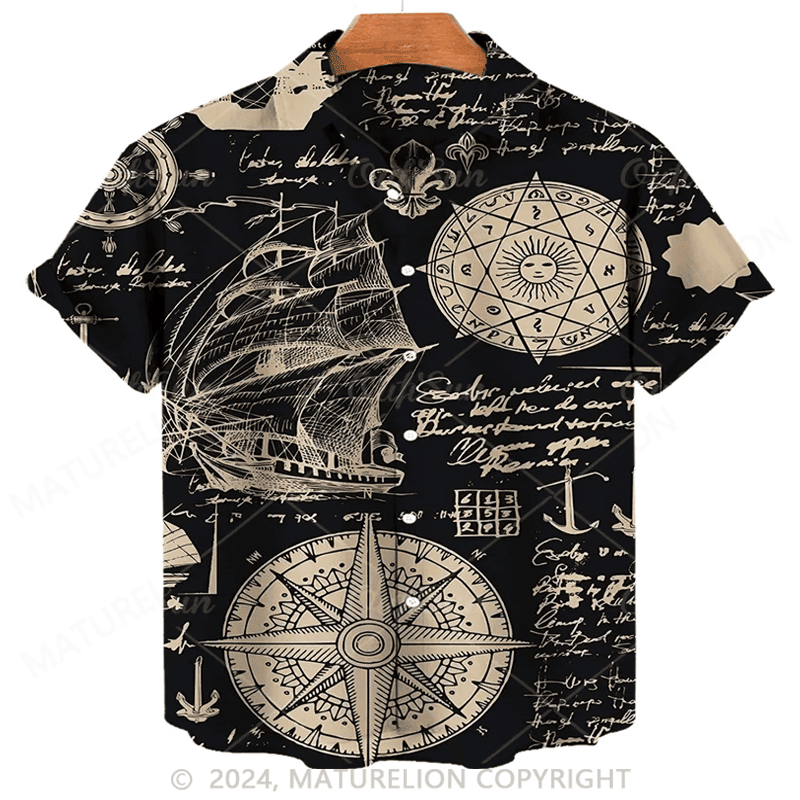 Sailboat Compass Marine 3d Print Retro Men's Hawaiian Shirt Adult Funny Shirt Hilarious Graph HW56