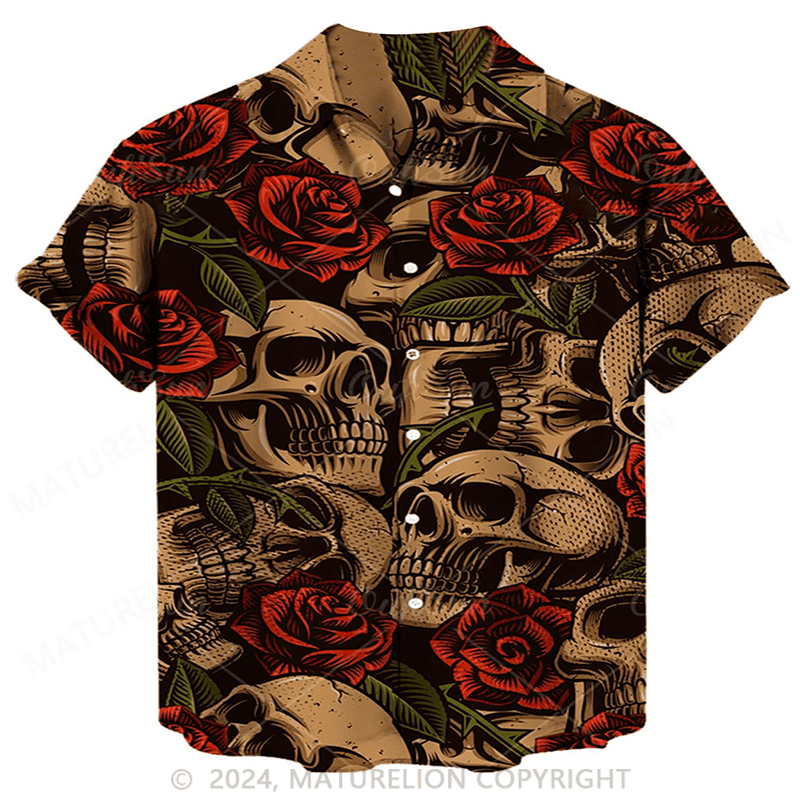 Men's Youth Fashion Skull Rose Beach Casual Hawaiian Shirt Men's Funny Quote Shirt Sarcastic HW56
