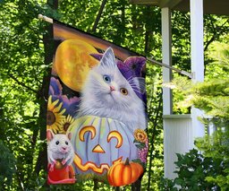 Adorable Cat With Mouse Happy Halloween Flag Festive Autumn And Fall Flags Gifts For Cat Lovers FL56