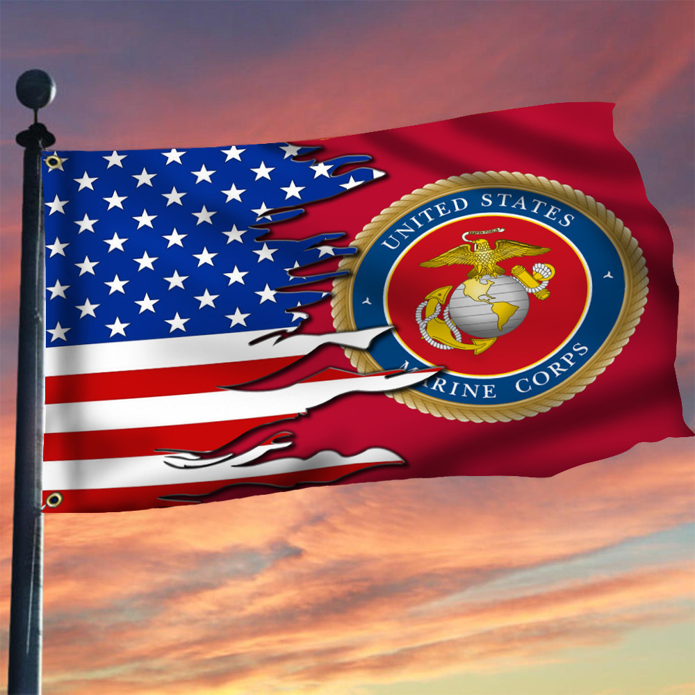 American Flag With US Marine Corps Logo Proud USMC Patriotic Flags For Sale FL56