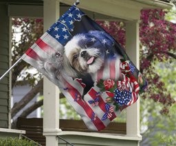 Shih Tzu Came Out American Flag Eagle And Butterflies Flag Front Door Decor FL56