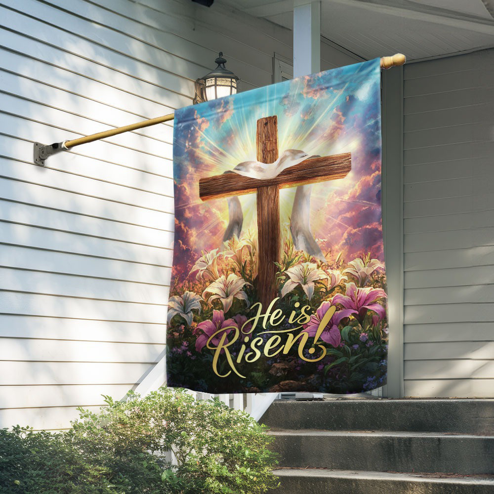He Is Risen Flag Faith Resurrection Of Jesus Christian Cross Yard Outdoor Decor Gifts FL56