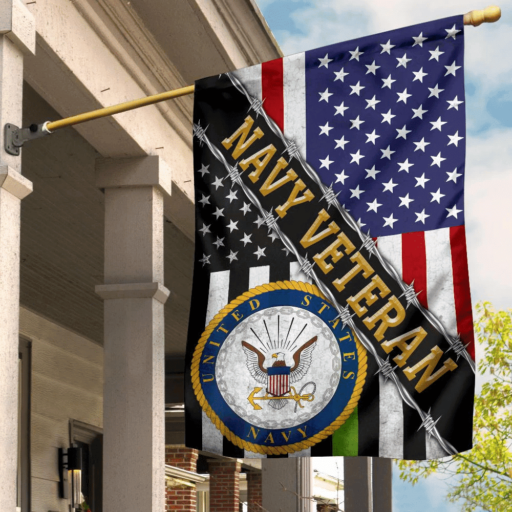 Navy Veteran Flag Thin Green American Flag USN Logo US Veteran Flag Navy Retirement Gift FL56