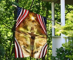 Jesus Christ Crucified On The Cross In American Flag Christian Garden Flags Outdoor Decor FL56