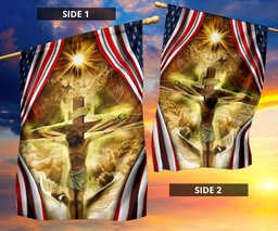 Jesus Christ Crucified On The Cross In American Flag Christian Garden Flags Outdoor Decor FL56