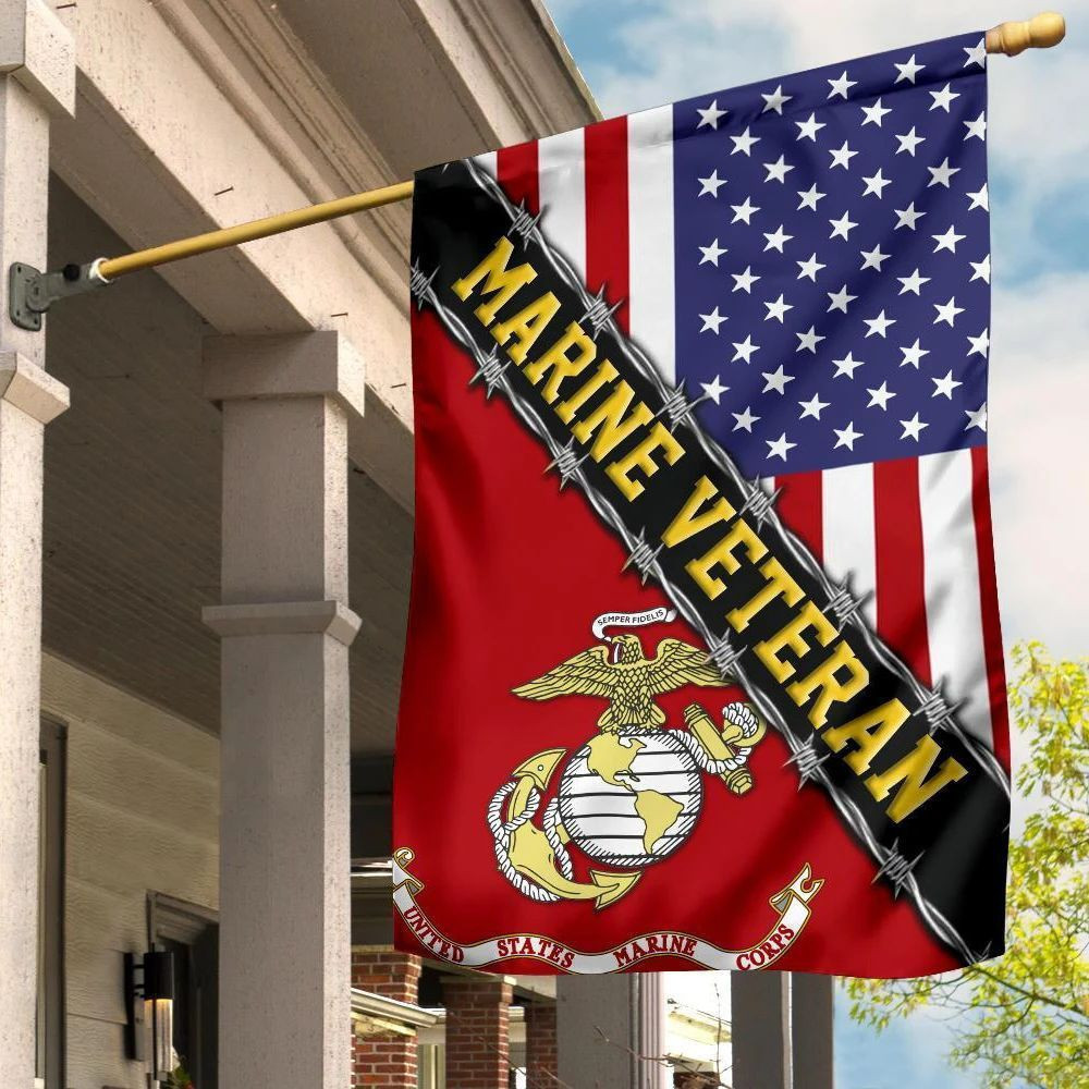 Marine Veteran Flag With American Flag Military Honors Patriot Merch FL56
