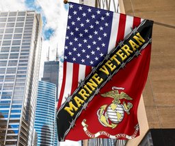 Marine Veteran Flag With American Flag Military Honors Patriot Merch FL56
