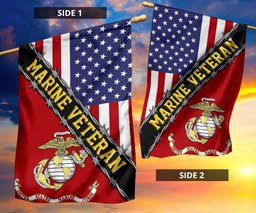 Marine Veteran Flag With American Flag Military Honors Patriot Merch FL56