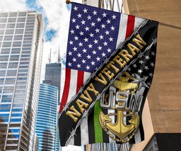 Navy Veteran Flag And American Flag USN Logo Proud Of US Veteran Navy Retirement Gift FL56