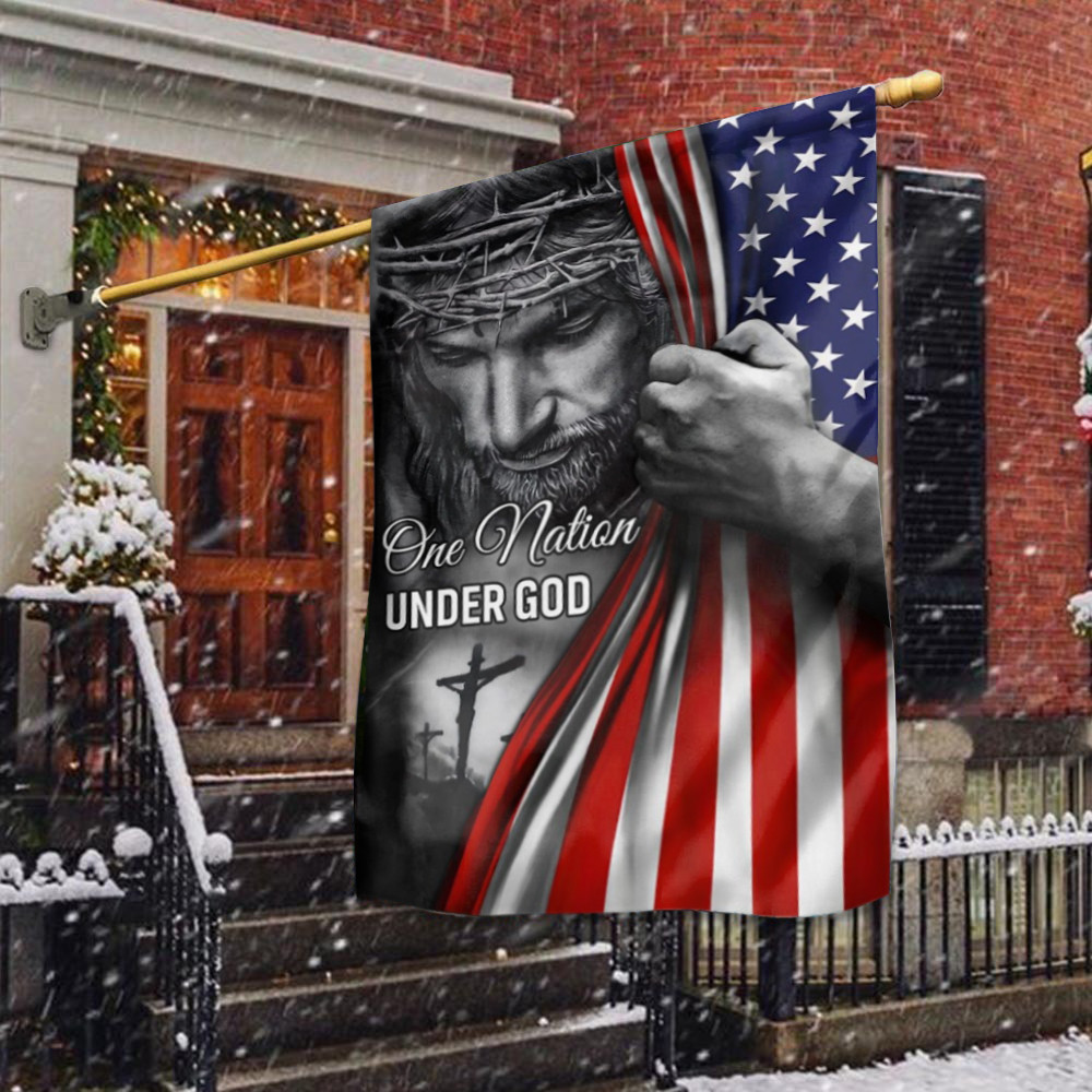 One Nation Under God Jesus Flag Inside American Flag Christian Outdoor Decor Patriotic Merch FL56