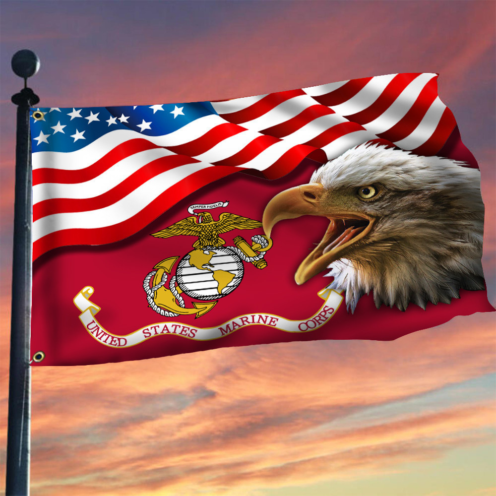 Bald Eagle US Marine Corps Flag American Flag Proud USMC Patriotic Home Decor FL56