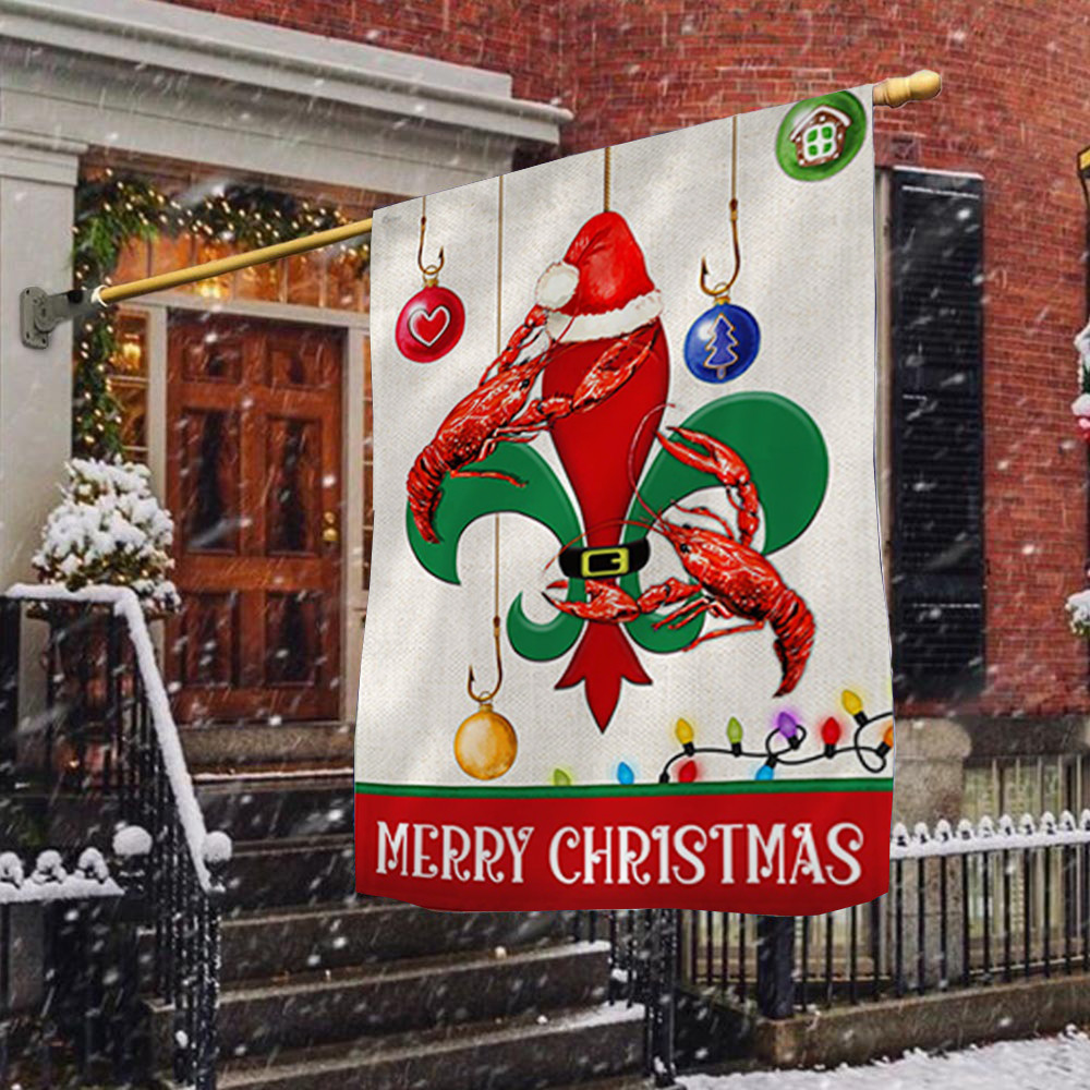 Louisiana Merry Christmas Flag Crawfish With Santa Hat Louisiana Flag Outdoor Christmas Decor FL56