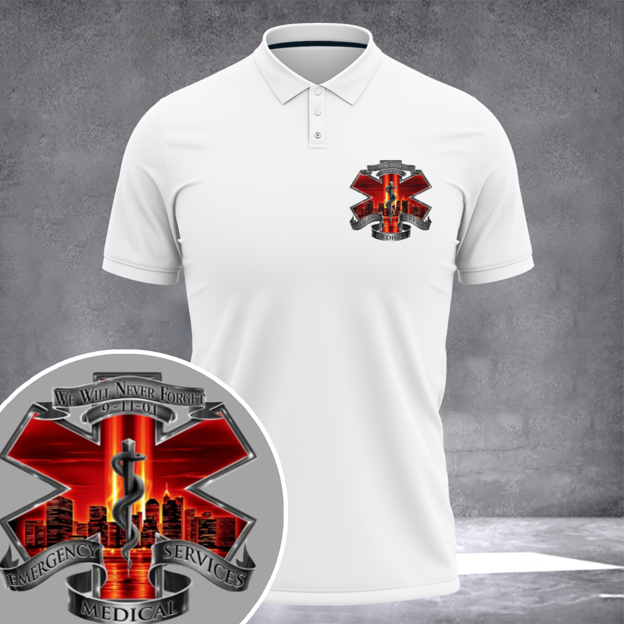 9-11 EMS Never Forget Polo Shirt In Memorial Of EMS Patriot Day Apparel Gifts PL57
